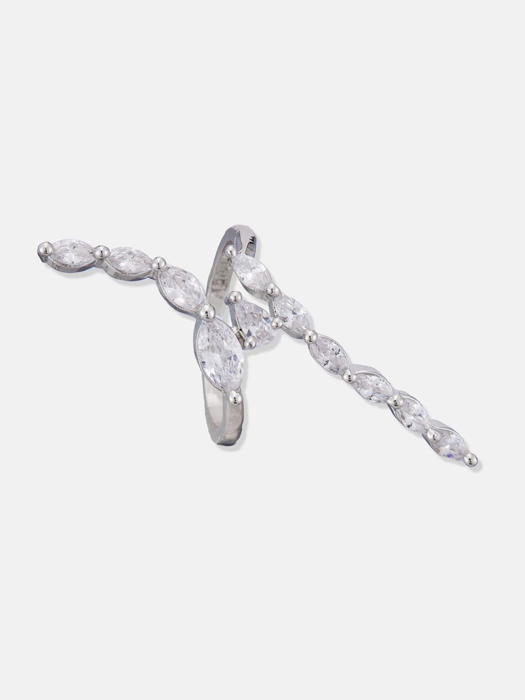 ATIBELLE Set Of 2 Silver-Plated Cubic Zirconia-Studded Adjustable Finger Ring