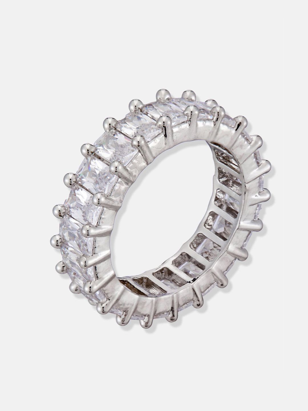 ATIBELLE Set Of 2 Silver-Plated Cubic Zirconia-Studded Adjustable Finger Ring