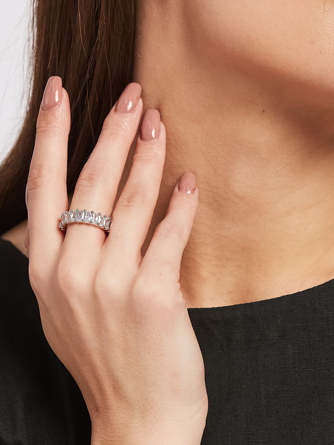 ATIBELLE Set Of 2 Silver-Plated Cubic Zirconia-Studded Adjustable Finger Ring