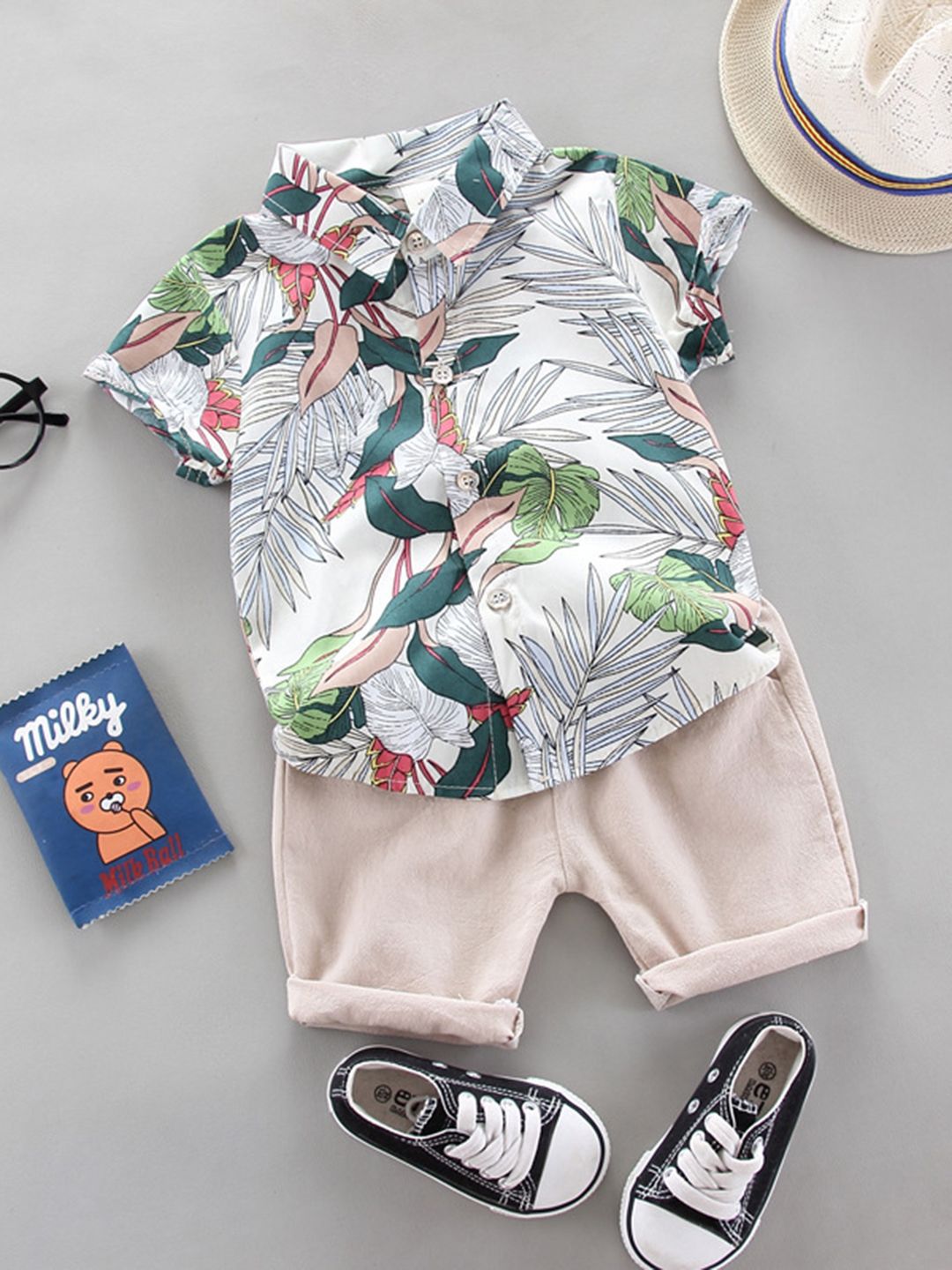 YK Boys Printed Shirt Collar Neck Shirt With Shorts Clothing Set-picture-32