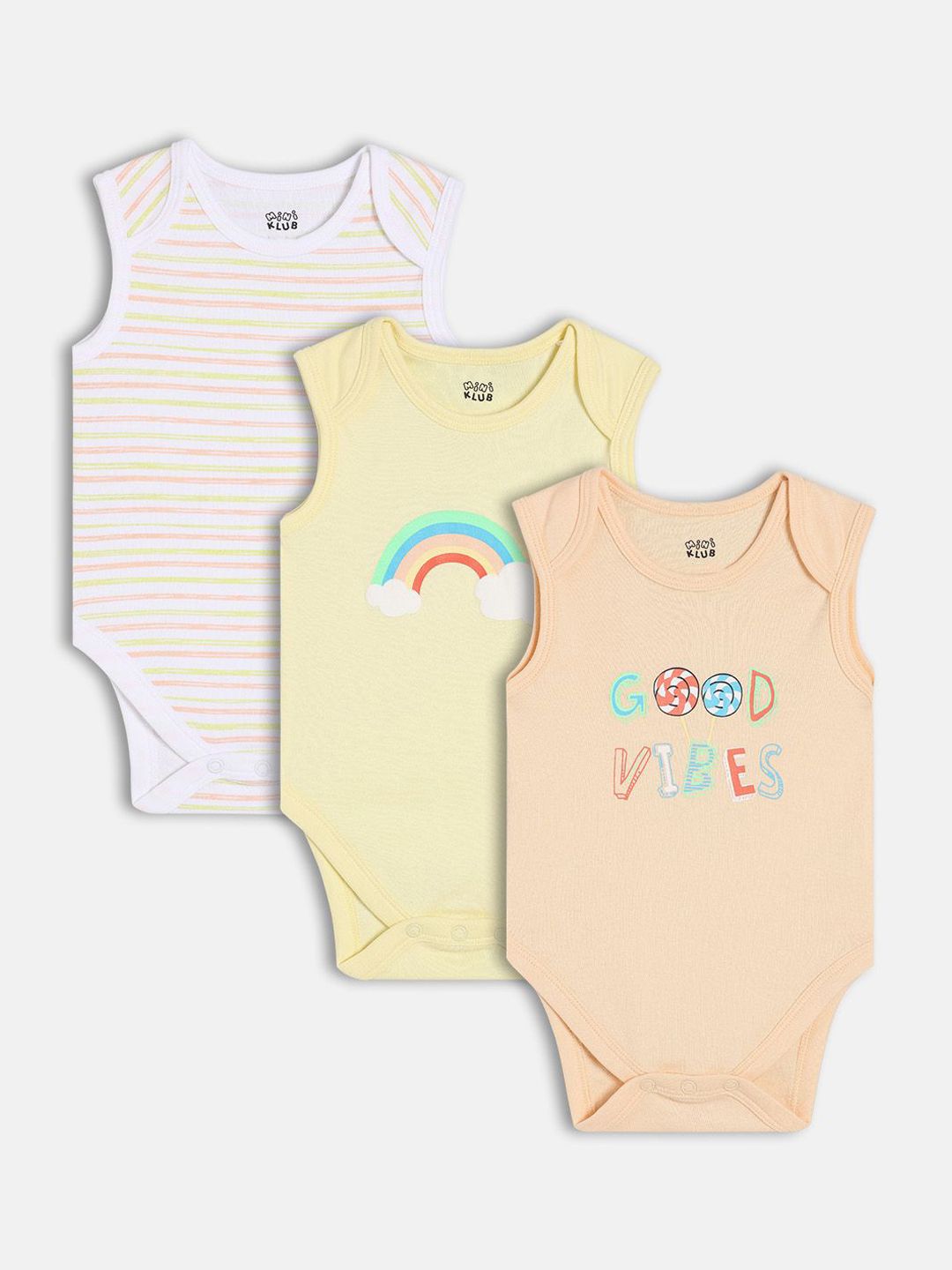 MINI KLUB Infants Boys Pack Of 3 Printed Pure Cotton Bodysuit-picture-40