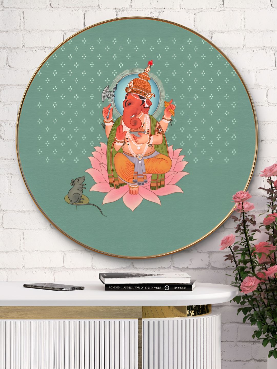 Livin'luxe Green & Orange Colored Lord Ganesh Printed Religious Wooden Wall Art-picture-22