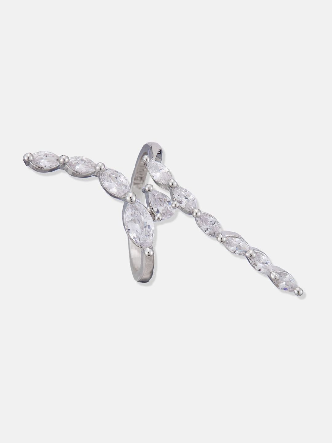 ATIBELLE Set Of 2 Silver-Plated Cubic Zirconia-Studded Adjustable Finger Ring