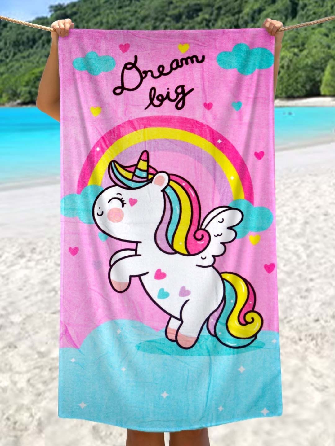 Athom Living Pink & Blue 1 Printed Cotton 350 GSM Bath Towel-image-25