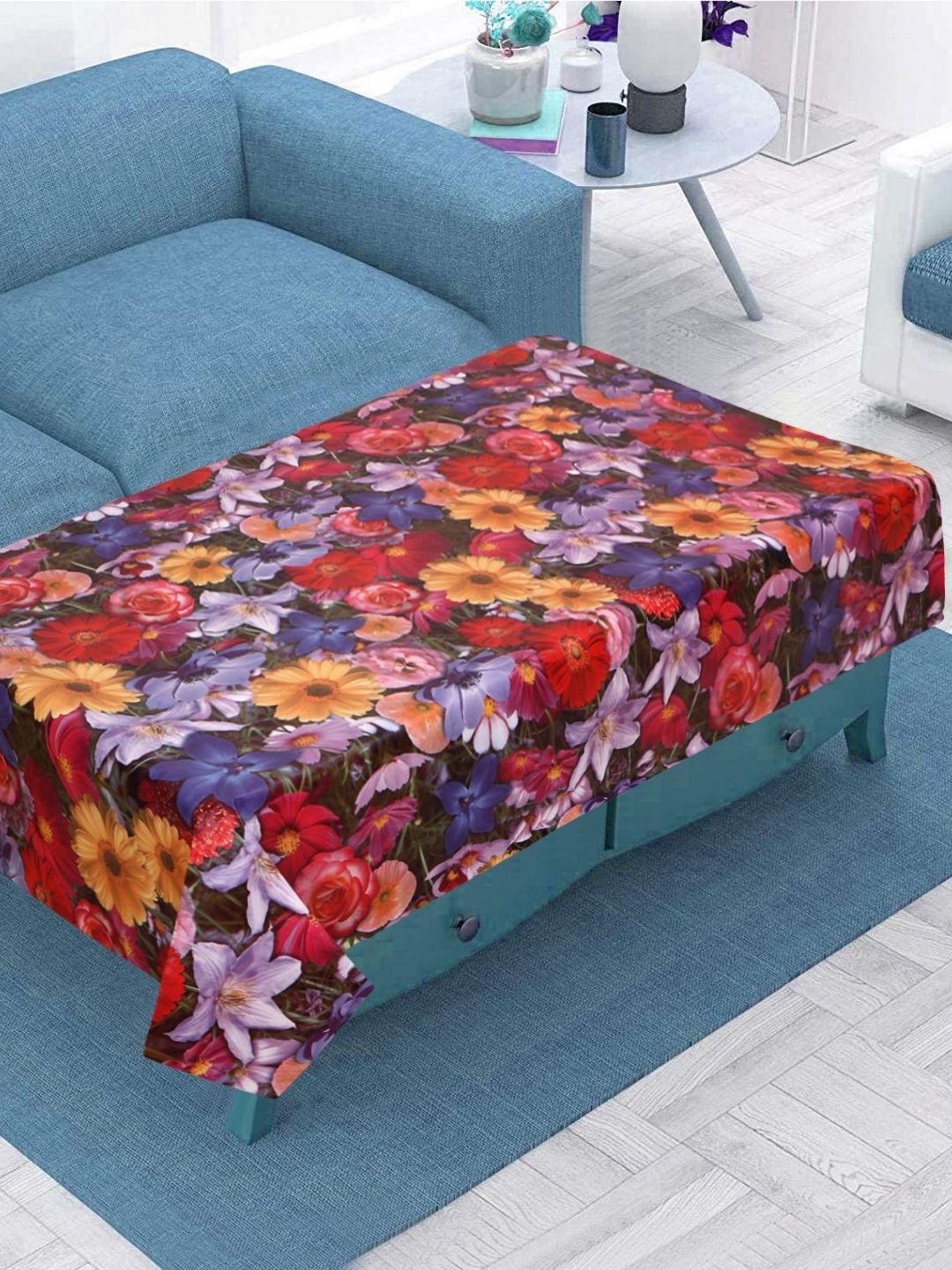 LooMantha Red Floral Waterproof Plastic 4-Seater Table Cover-image-26