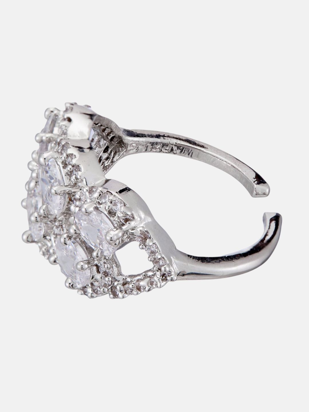 ATIBELLE Set Of 2 Silver-Plated Cubic Zirconia-Studded Adjustable Finger Ring