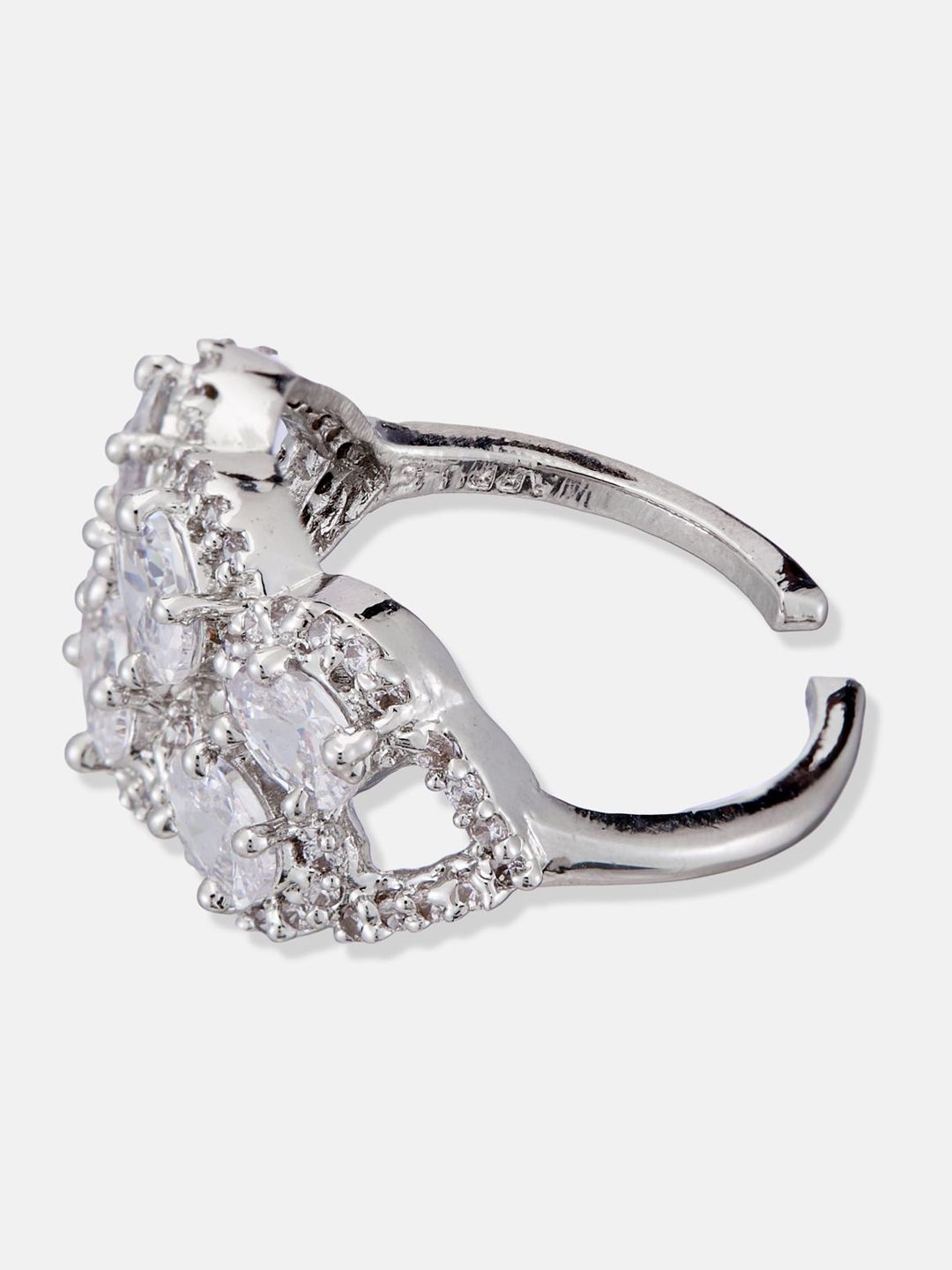 ATIBELLE Set Of 2 Silver-Plated Cubic Zirconia-Studded Adjustable Finger Ring