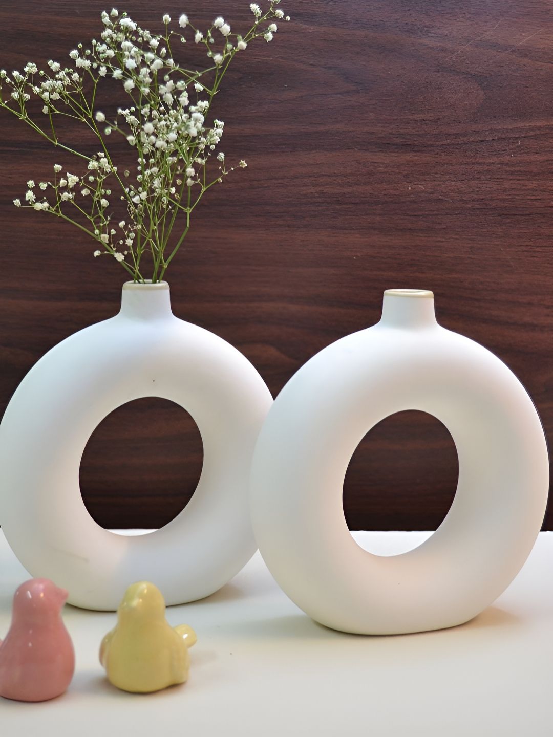 Kreative Arts Set Of 2 White Donut Ceramic Flower Vases-picture-17