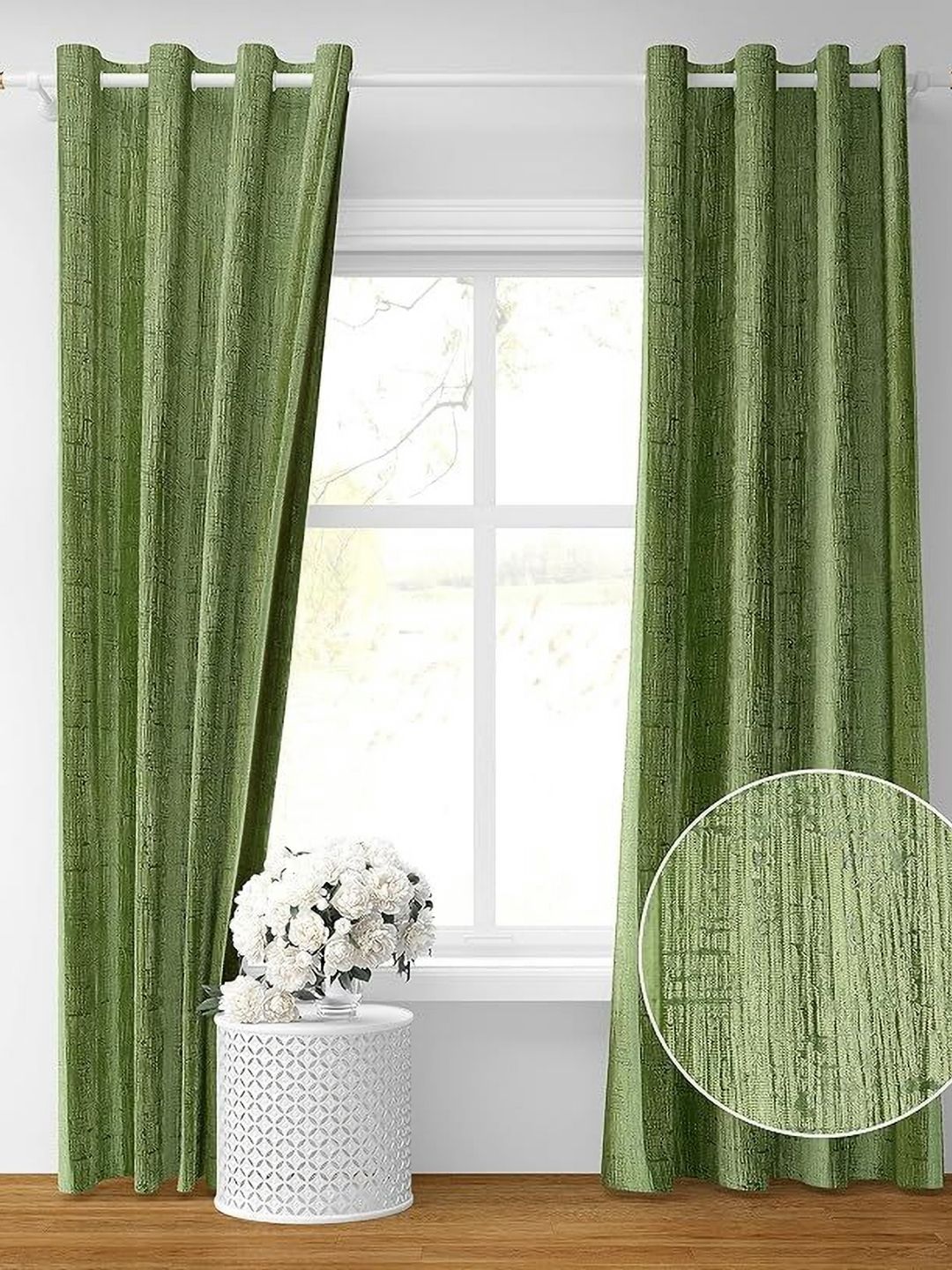 Aura Green 2 Pieces Abstract Printed Textured Room Darkening Door Curtain-picture-35