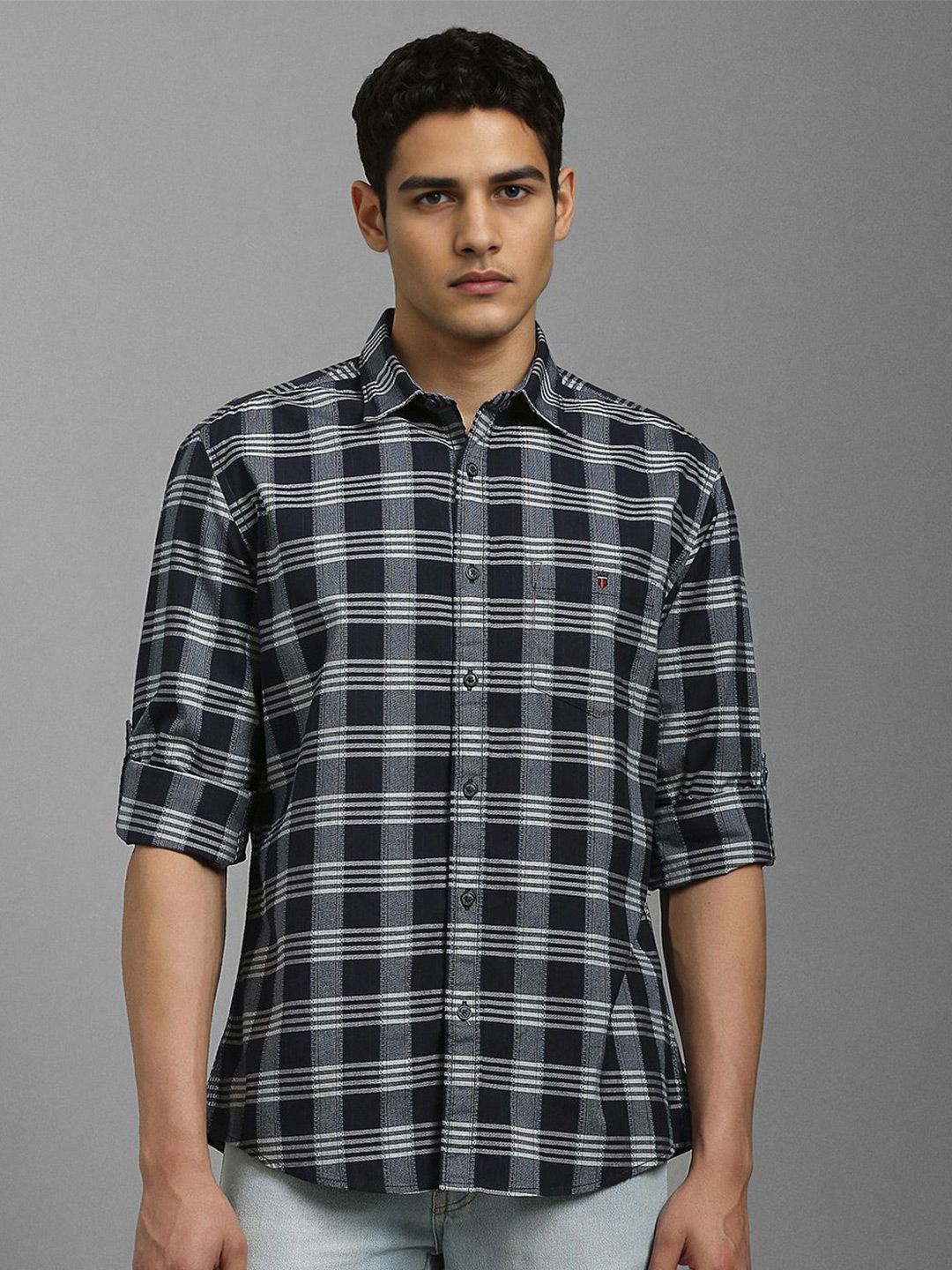 Louis Philippe Jeans Slim Fit Checked Spread Collar Cotton Shirt-picture-35