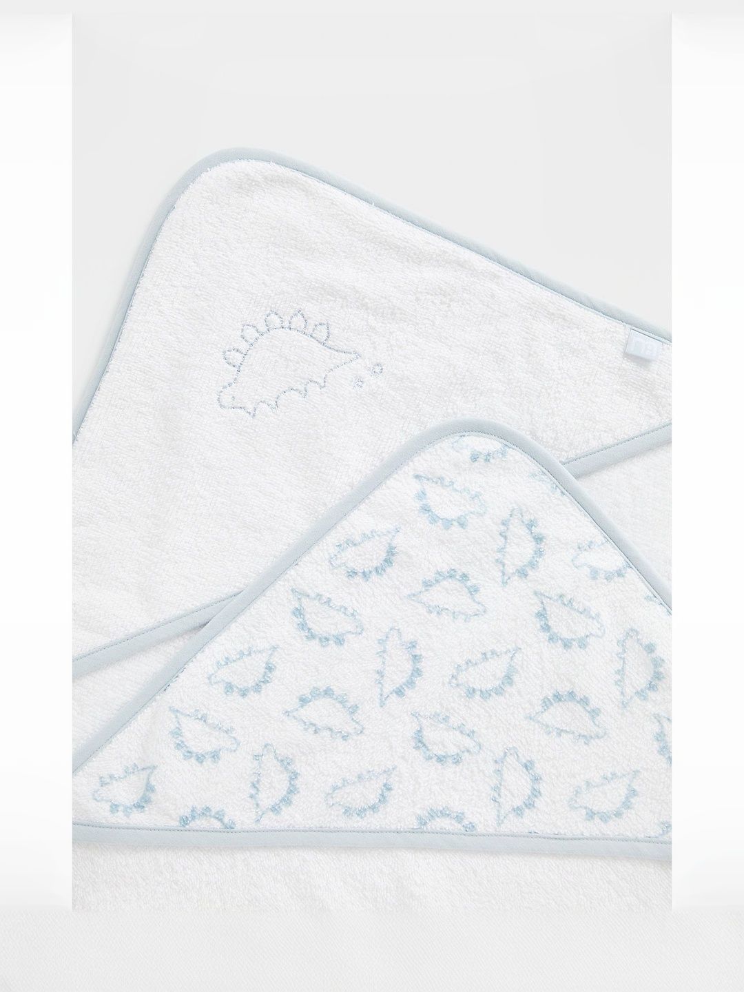 mothercare Kids Blue & White Set of 3 Printed Dino Cuddle and Dry Hooded Bath Towels-image-41