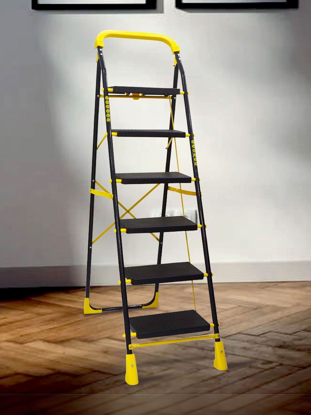 Homlix Yellow & Black Textured 6-Step Foldable Step Ladder