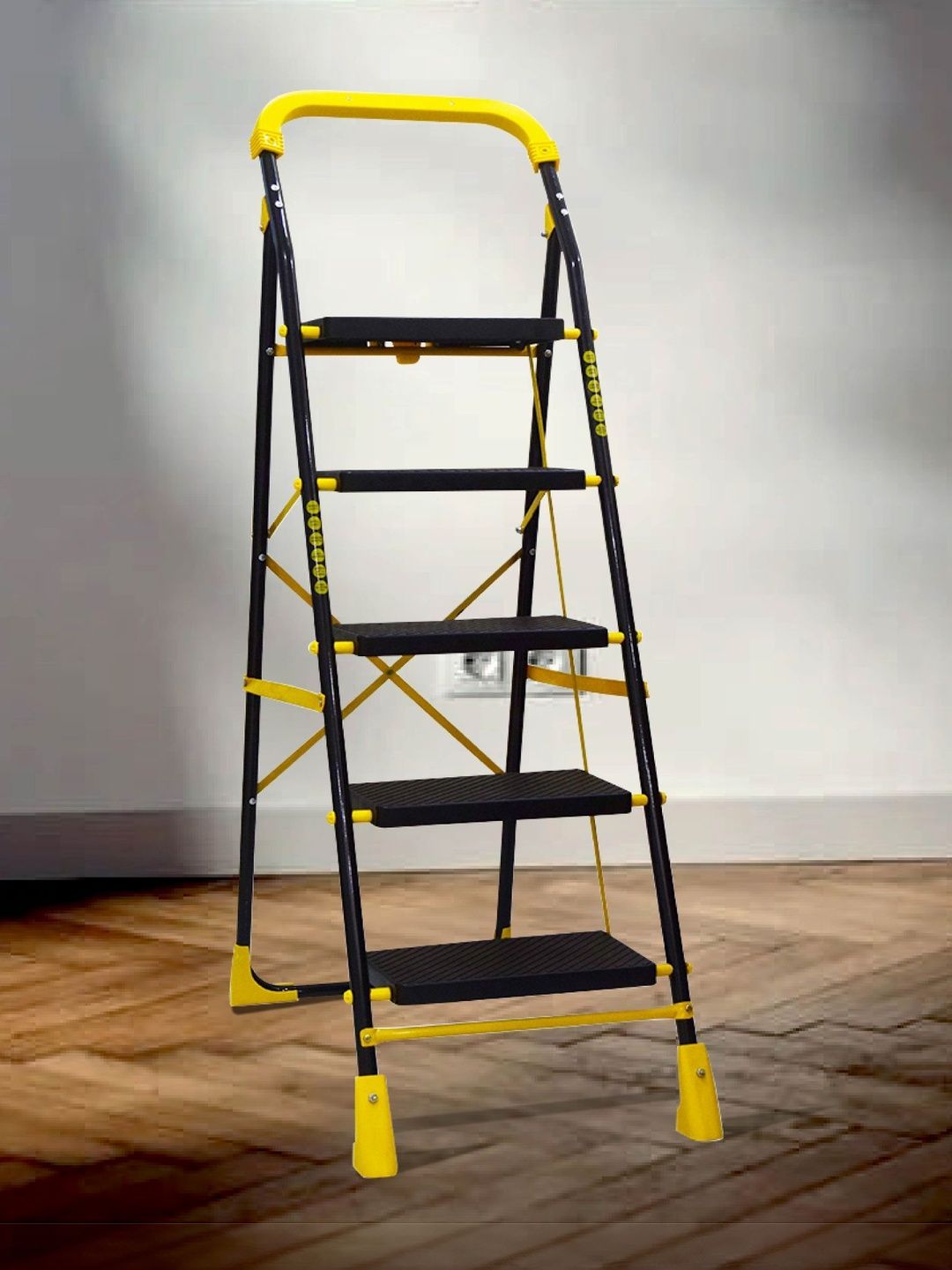 TNT THE NEXT TREND Yellow & Black Textured 5-Step Foldable Step Ladder