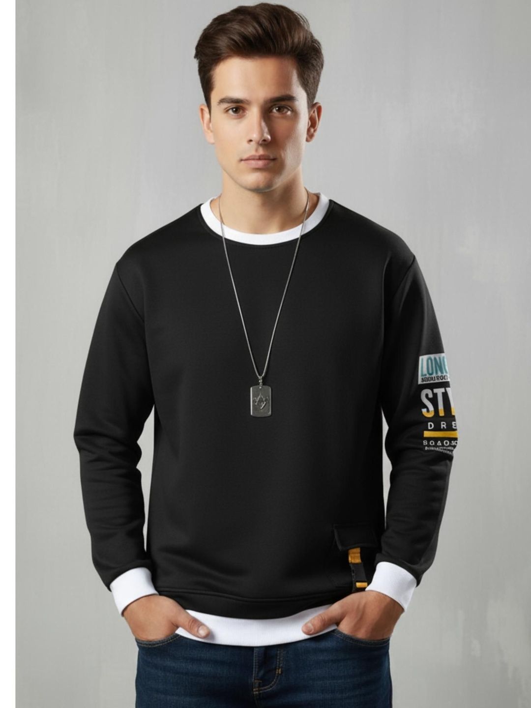 AUTNA Typography Printed Round Neck Long Sleeves Sweatshirts-image-2