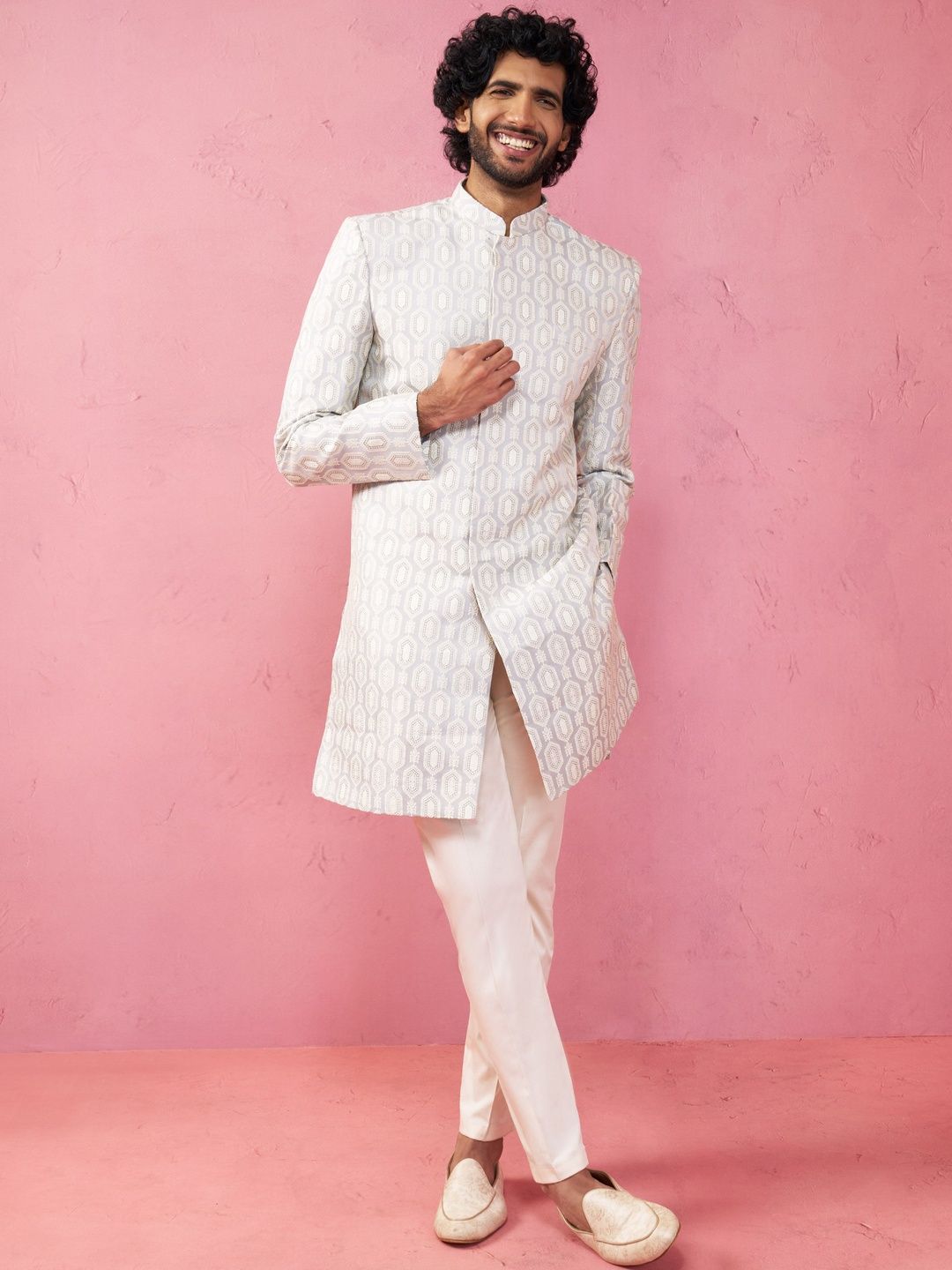 VASTRAMAY Men Embroidered Indo-Western Sherwani Set-picture-36