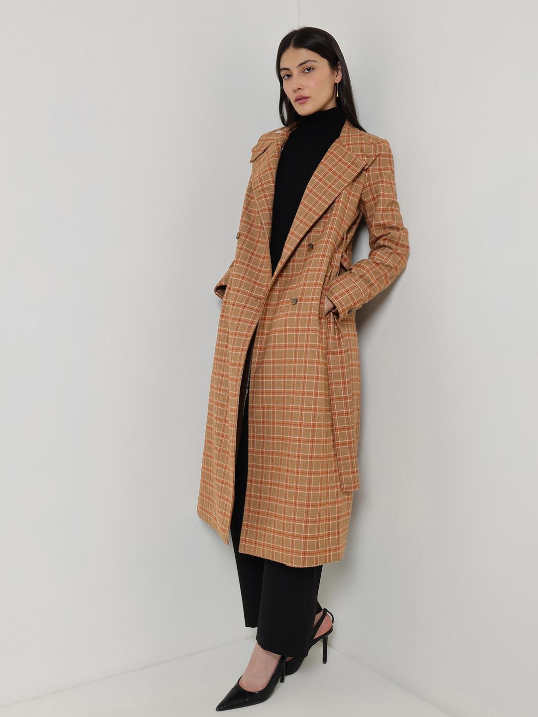 fable street FableStreet Women Checked Longline Tailored Jacket with Embroidered-picture-44