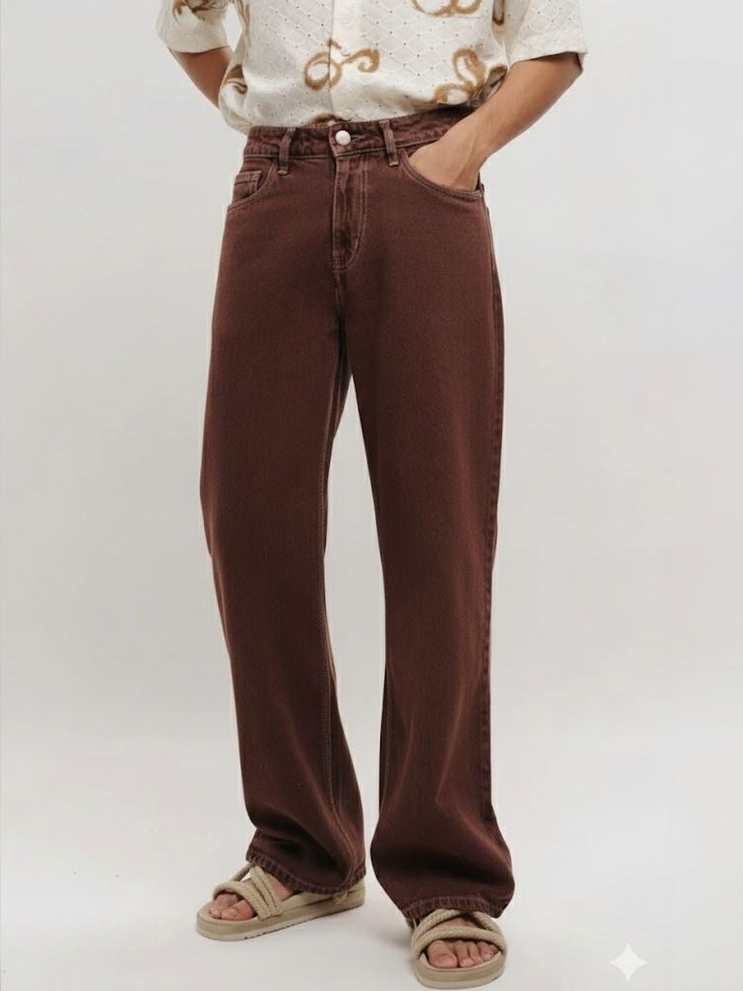 Niffar Fashion Men Wide Leg Mid-Rise Applique Jeans-picture-18