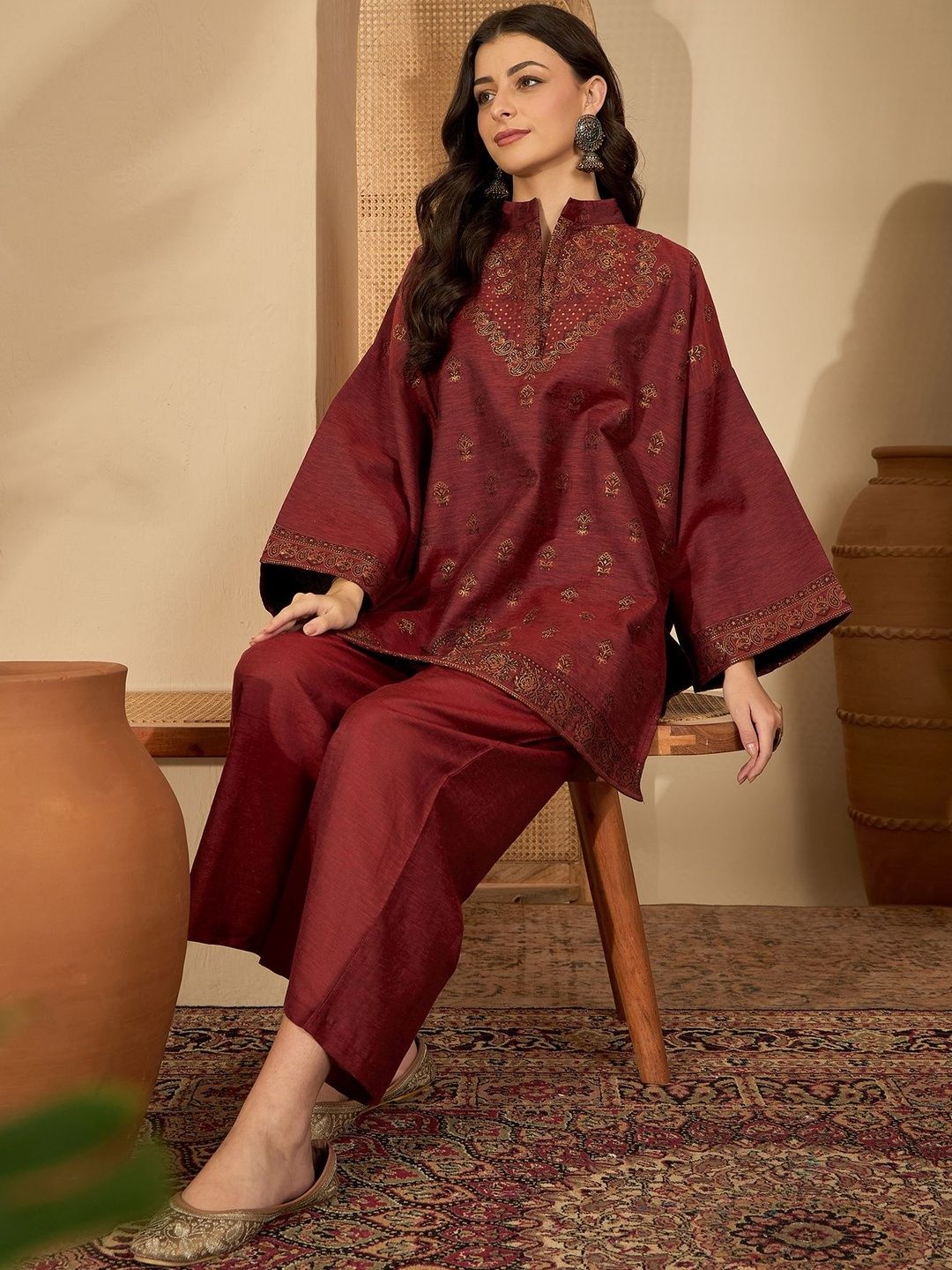 Sangria Printed Linen Top with Trousers Co-Ords