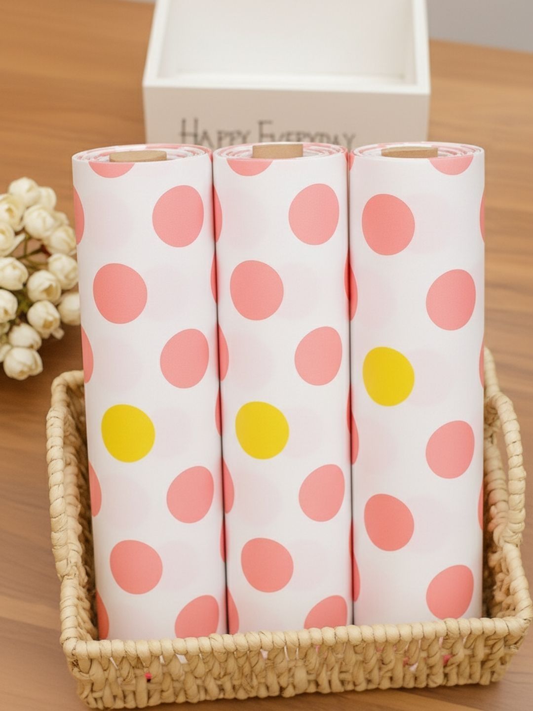 TASKHOUSE 3-Pcs White & Pink Polka Dot Printed Drawer Organiser-image-6