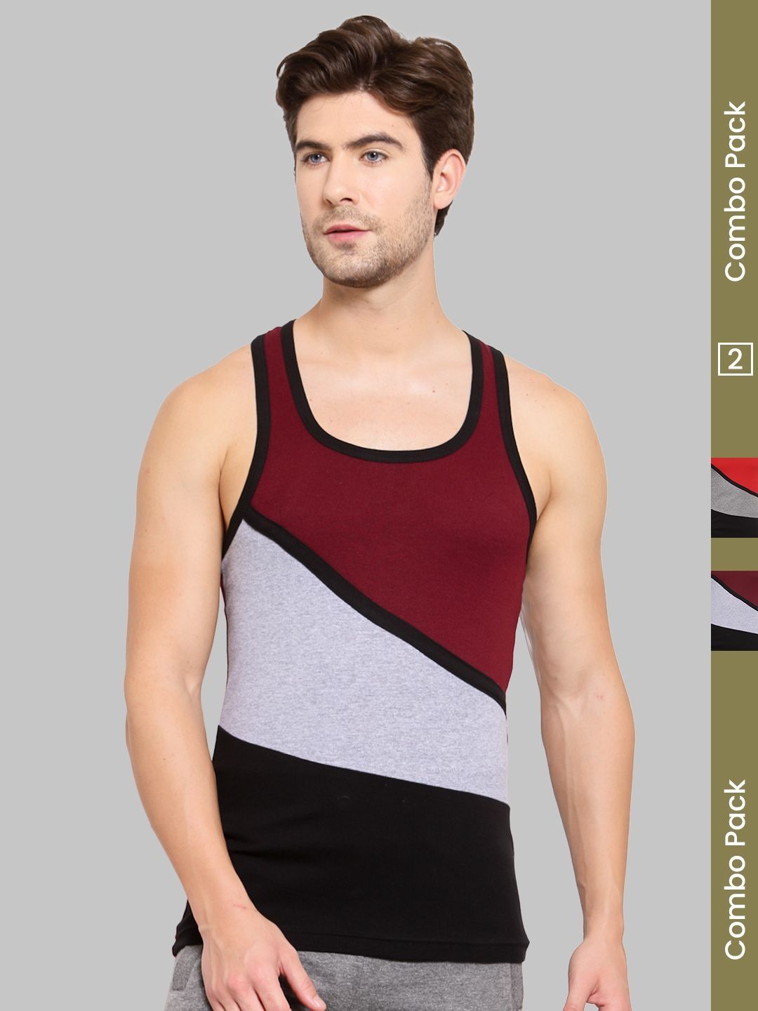 MACHO Pack Of 2 Assorted Pure Super Combed Cotton Gym Vests-picture-35