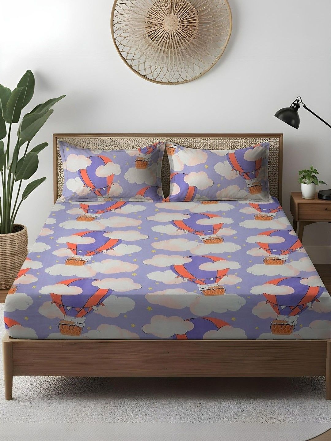 WEAVE AND DECOR Purple Conversational 300 TC Queen Bedsheet with 2 Pillow Covers-picture-22