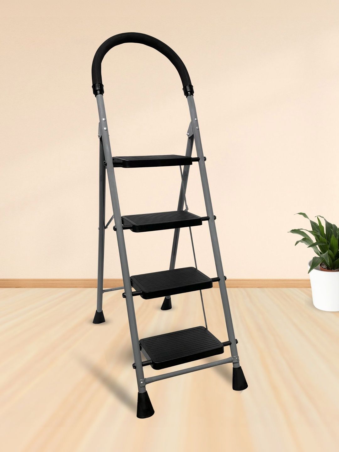 Homlix Grey & Black Textured 4-Step Foldable Step Ladder