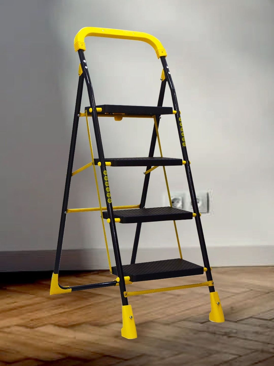 Homlix Yellow & Black Textured 4-Step Foldable Step Ladder