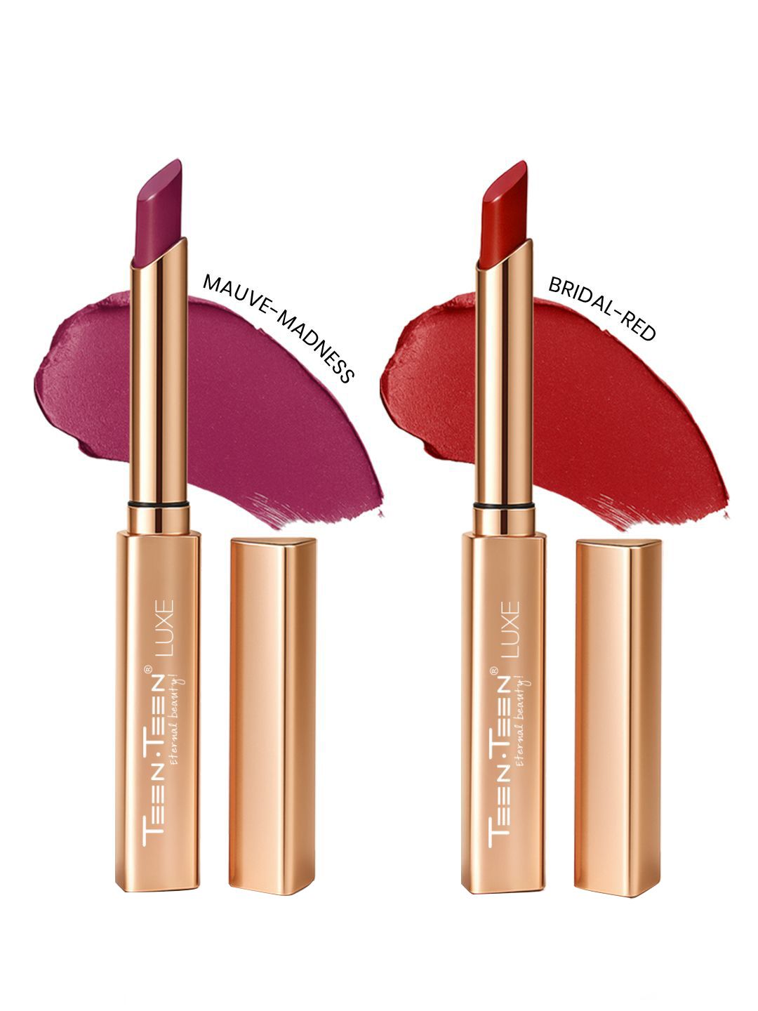 TEEN TEEN COSMETICS Set Of 2 Luxe Long Lasting Matte Lipstick -Mauve Madness-Bridal Red-picture-14