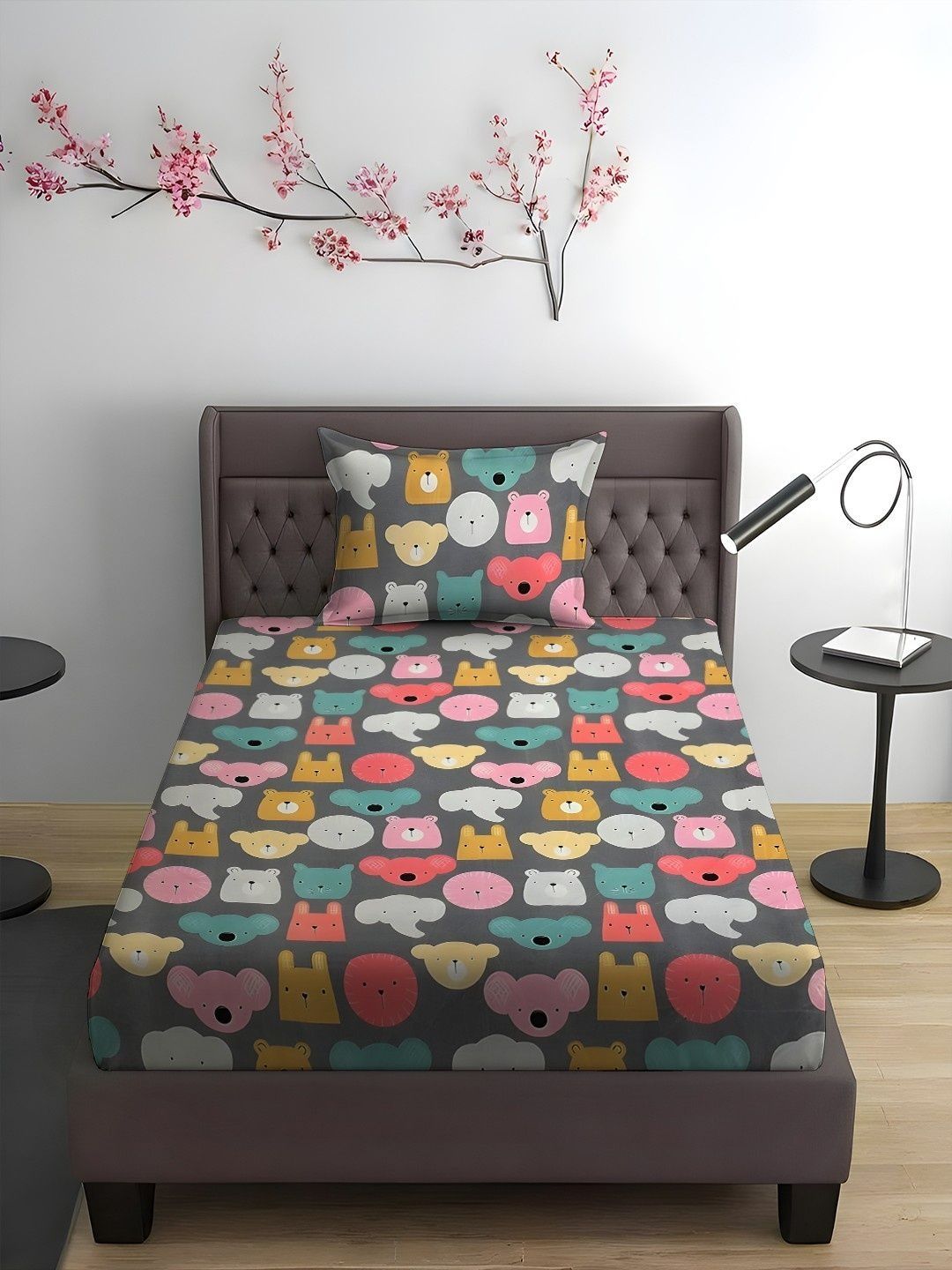 WEAVE AND DECOR Grey Cartoon Characters 300 TC Single Bedsheet with 1 Pillow Covers-picture-22