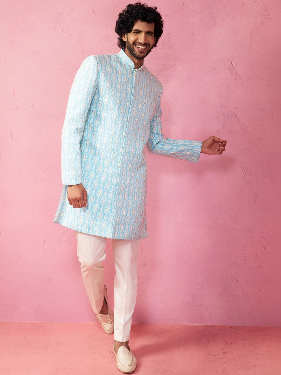 VASTRAMAY Men Embroidered Indo-Western Sherwani With Trouser-picture-27