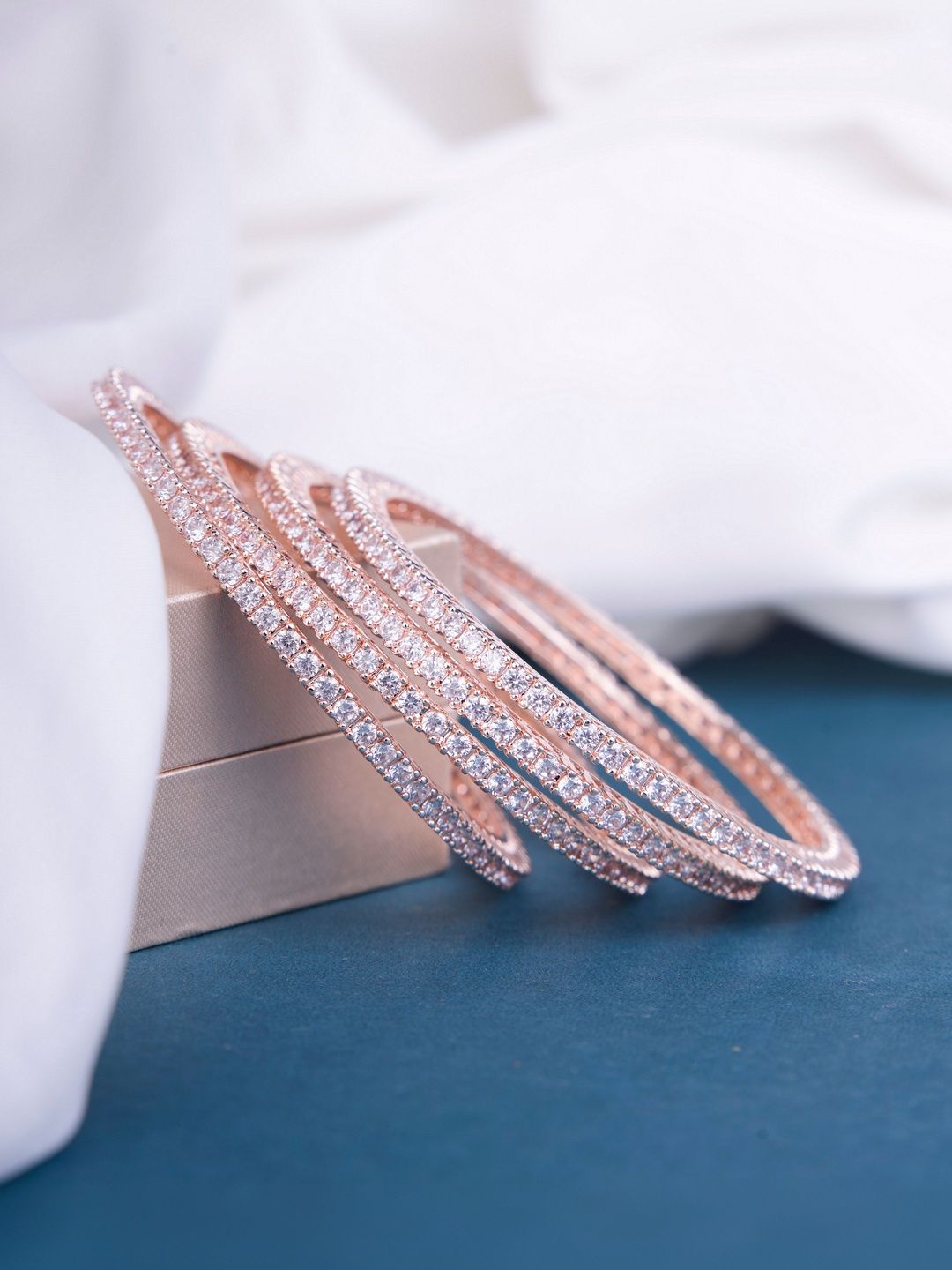 Opal Touch Set Of 4 Rose Gold-Plated American Diamond-Studded Bangles-picture-45