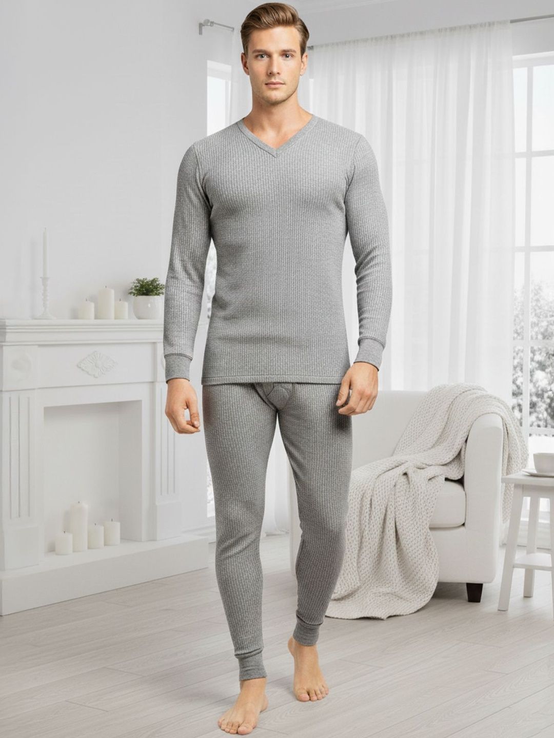 Lux Cozi Men Striped Round Neck Thermal Set-image-15