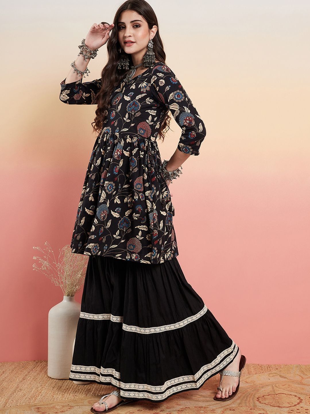 InWeave Floral Printed Round Neck Kurta With Sharara-picture-19