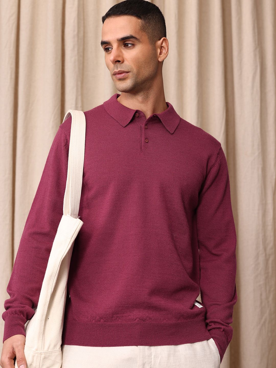 Mr Bowerbird Woollen Tailored Fit Shirt Collar Pullover Sweater-image-30