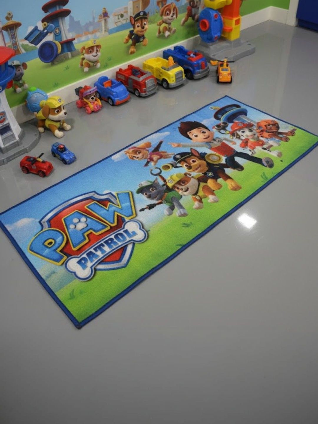 Athom Living Kids Green and Blue Paw Patrol Anti-Skid Nylon Runner Carpet