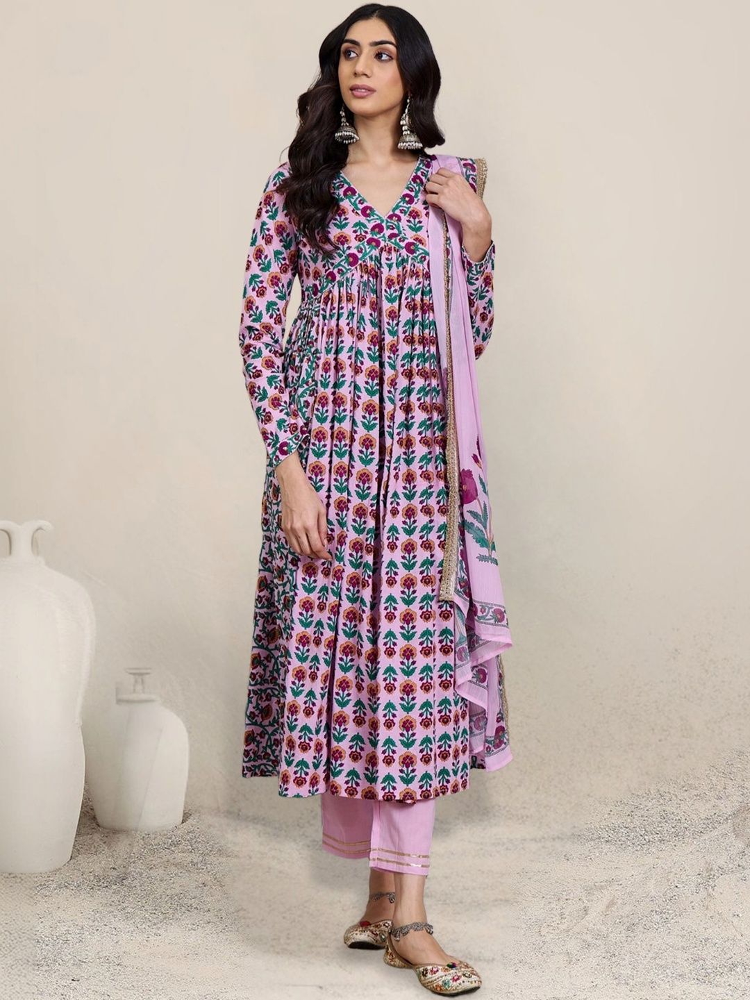 Indo Era Women Floral Printed Panelled Pure Cotton Kurta with Trousers & With Dupatta-picture-20