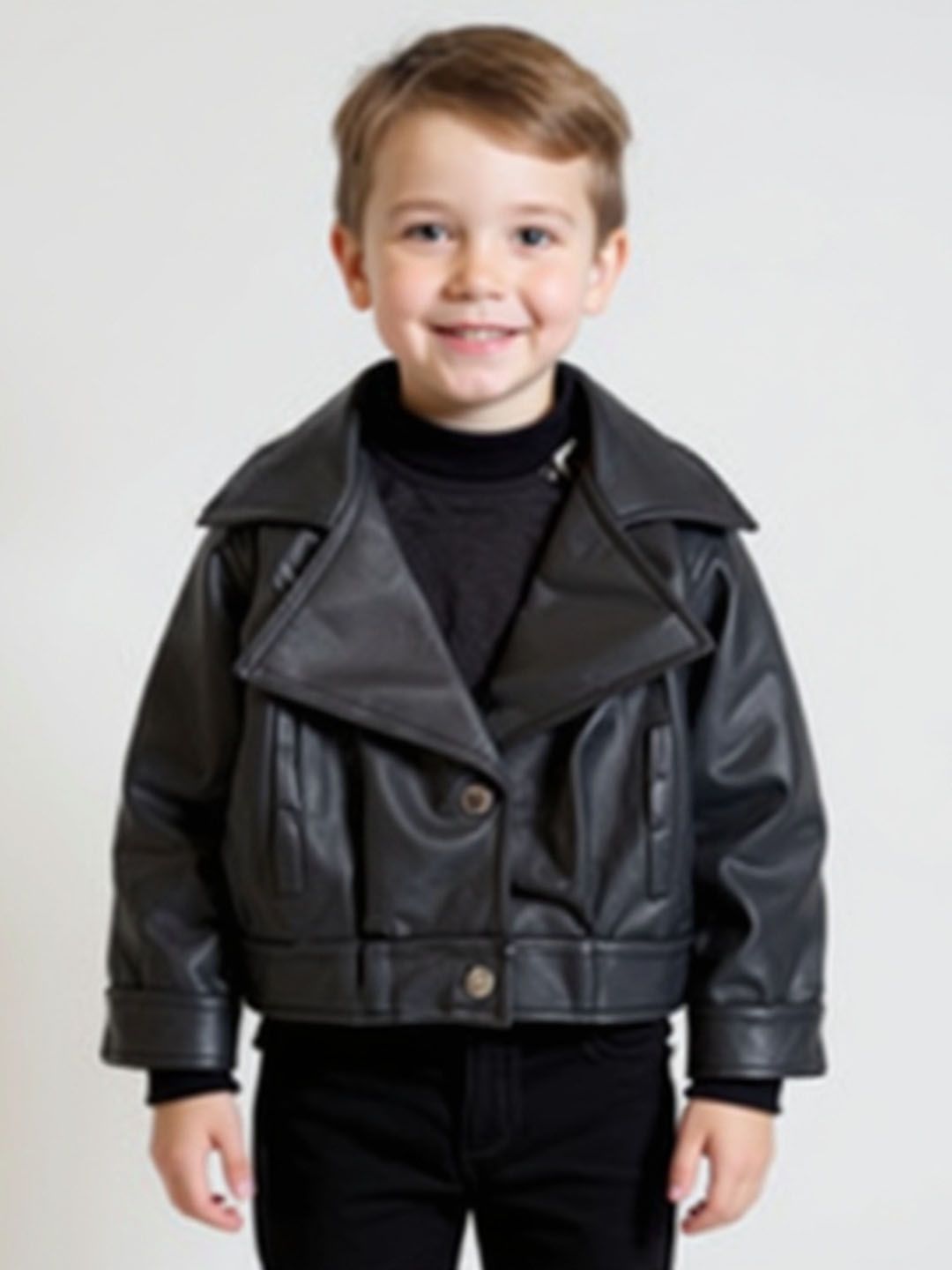 YK Girls Solid Lapel Collar Leather Jacket-picture-20