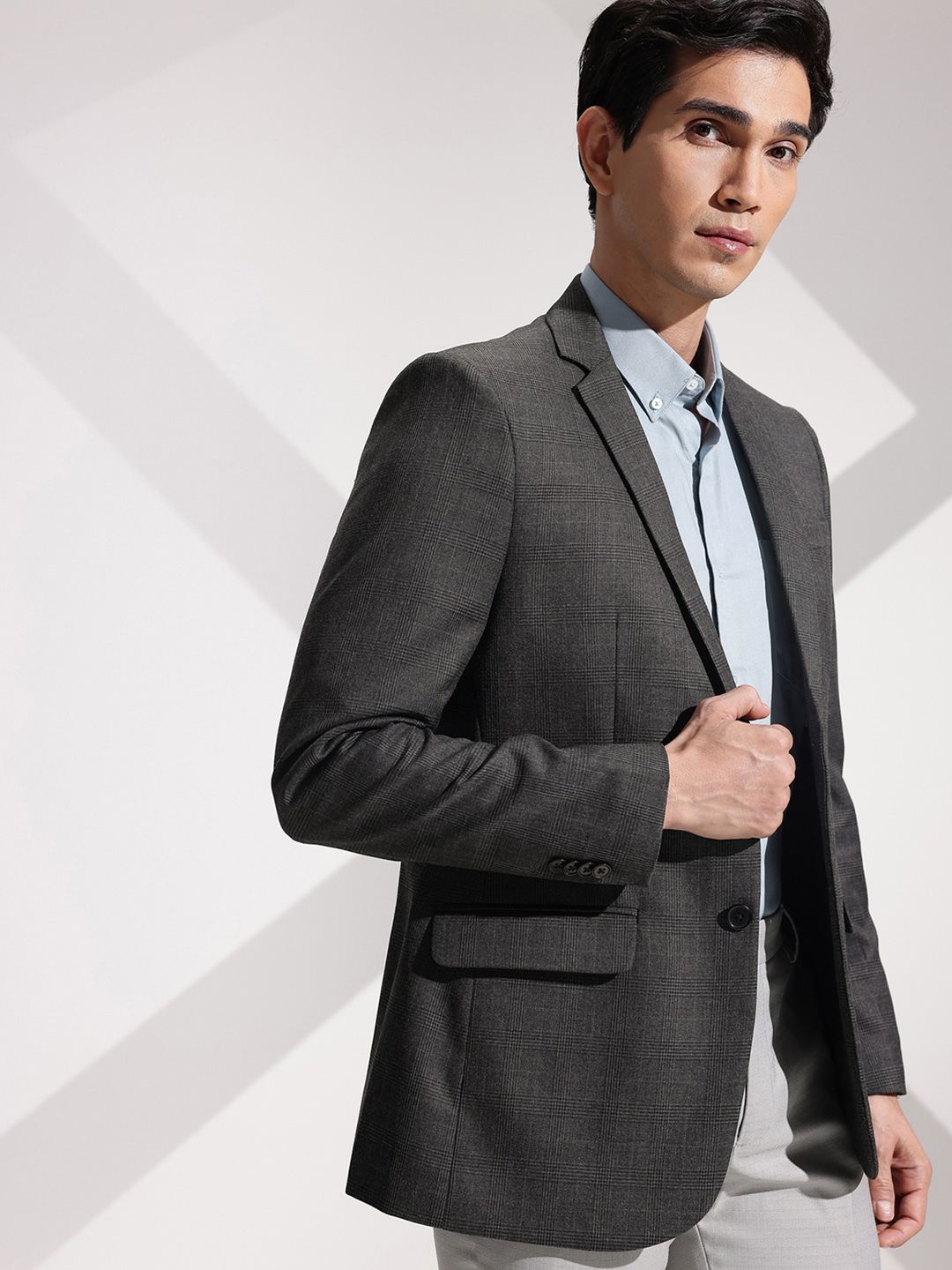 INVICTUS Checked Slim Fit Notched Lapel Single Breasted Formal Blazer-picture-49
