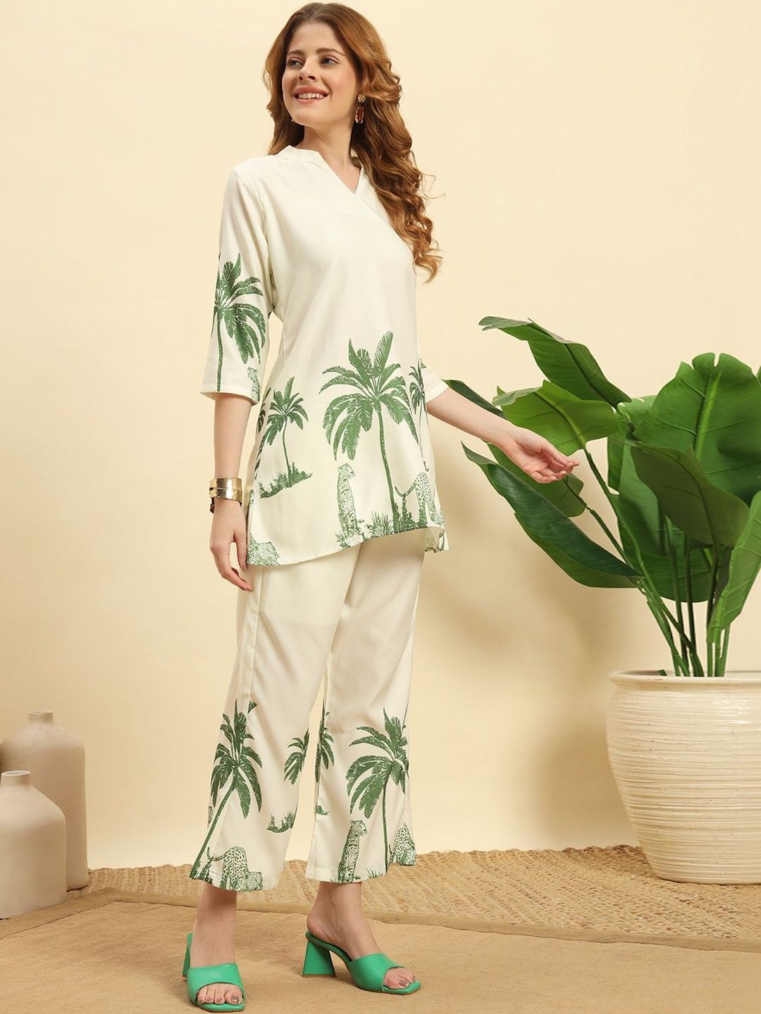 NE STYLE Printed Mandarin Collar Tunic & Palazzos Co-Ords-picture-16