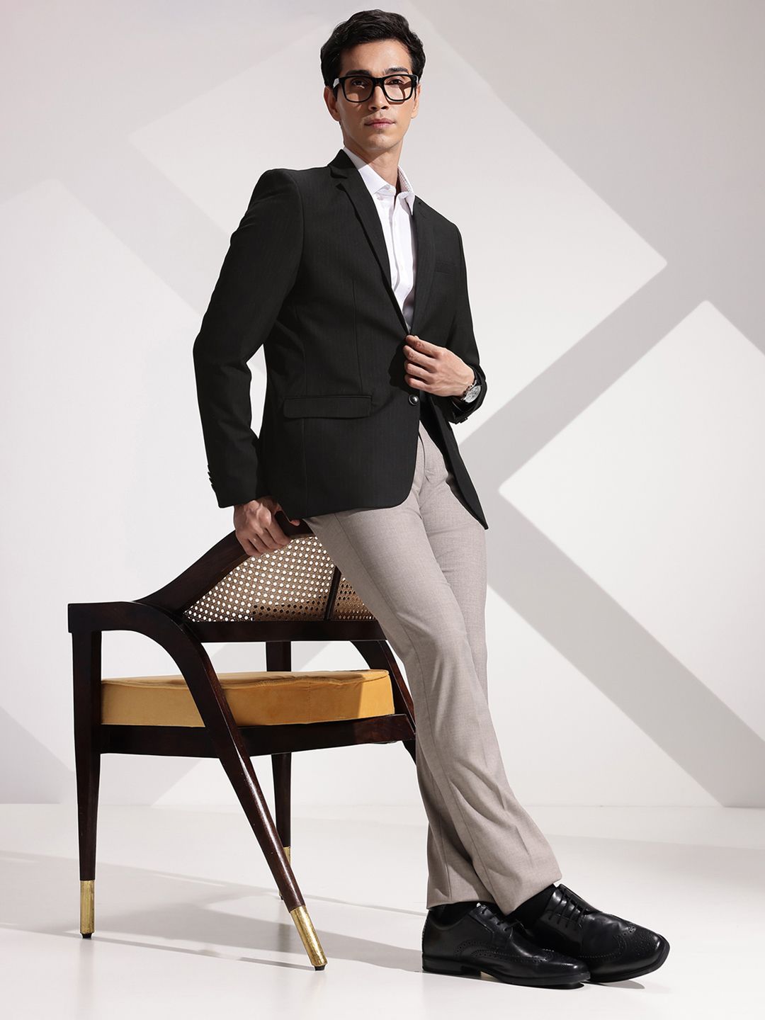 Men's Green Notched Lapel Slim Fit Single Breasted Blazer
