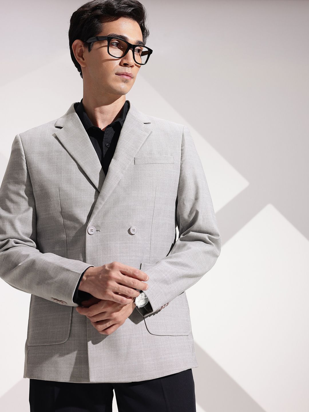 INVICTUS Slim Fit Notched Lapel Double Breasted Formal Blazer