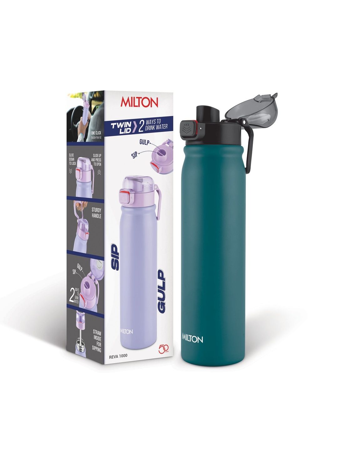 Milton Teal & Black Single Stainless Steel Solid Single Wall Vacuum Water Bottle-picture-17