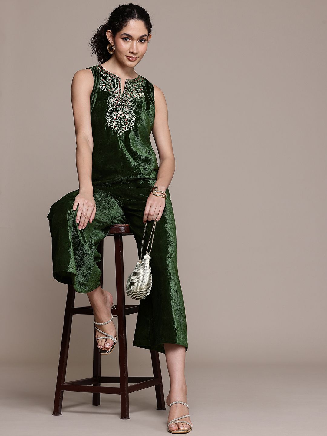 aarke Ritu Kumar Velvet Finish Embroidered Culotte Jumpsuit-picture-11