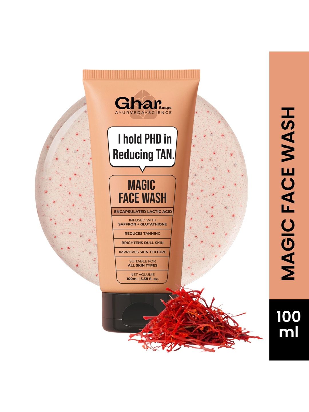GHAR SOAPS Sandalwood & Saffron Magic Face Wash with Glutathione - 100 ml