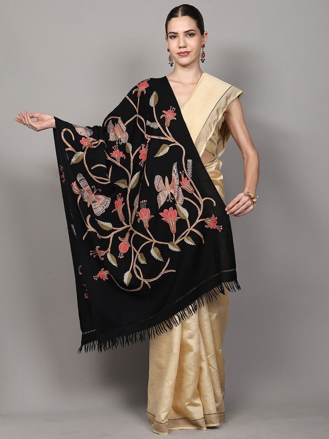 Exotic India Floral Embroidered Shawl-picture-27