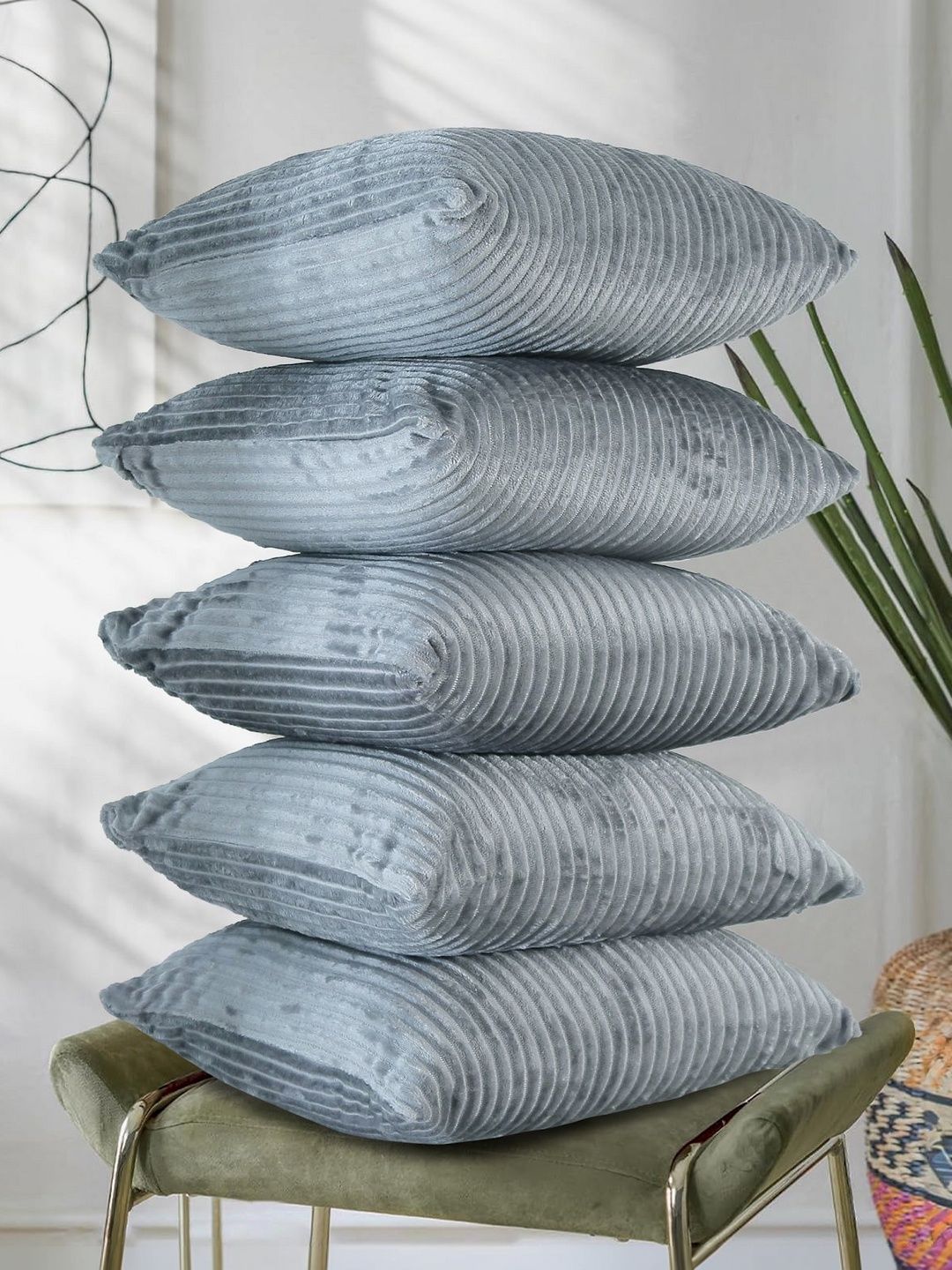 RD TREND Grey Set of 5 Striped Square Cushion Covers-image-18
