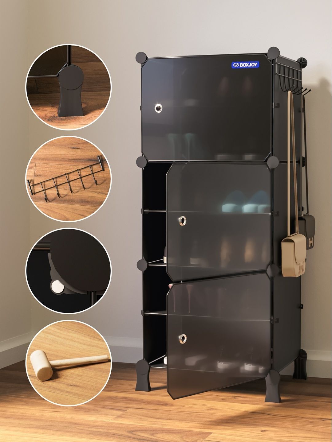 BOXJOY 6 Hinged Door Collapsible Shoe Stand