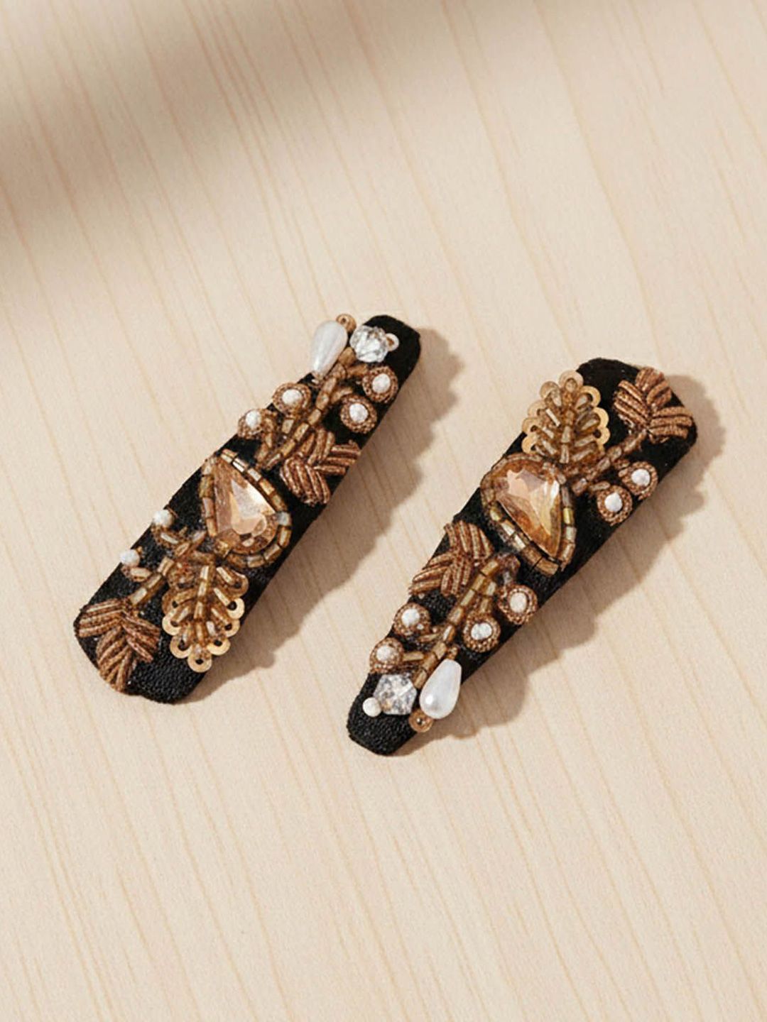 HAIR DRAMA CO. Women Set of 2 Black Golden Tick Tack Hair Clip Accessories-picture-30