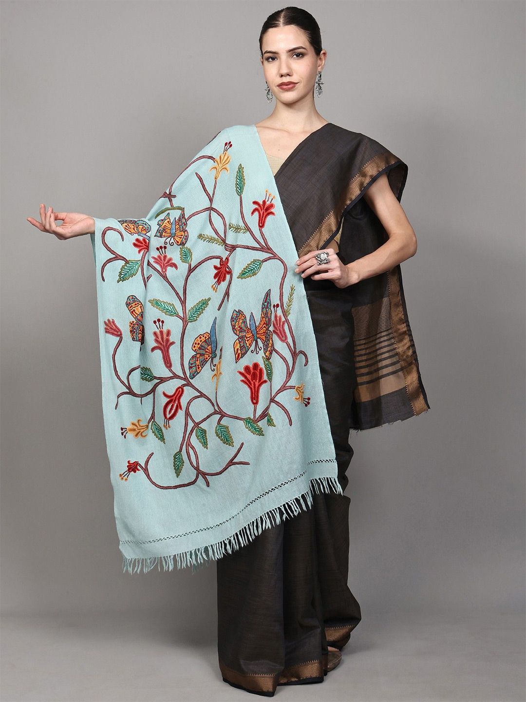 Exotic India Floral Embroidered Shawl-picture-17