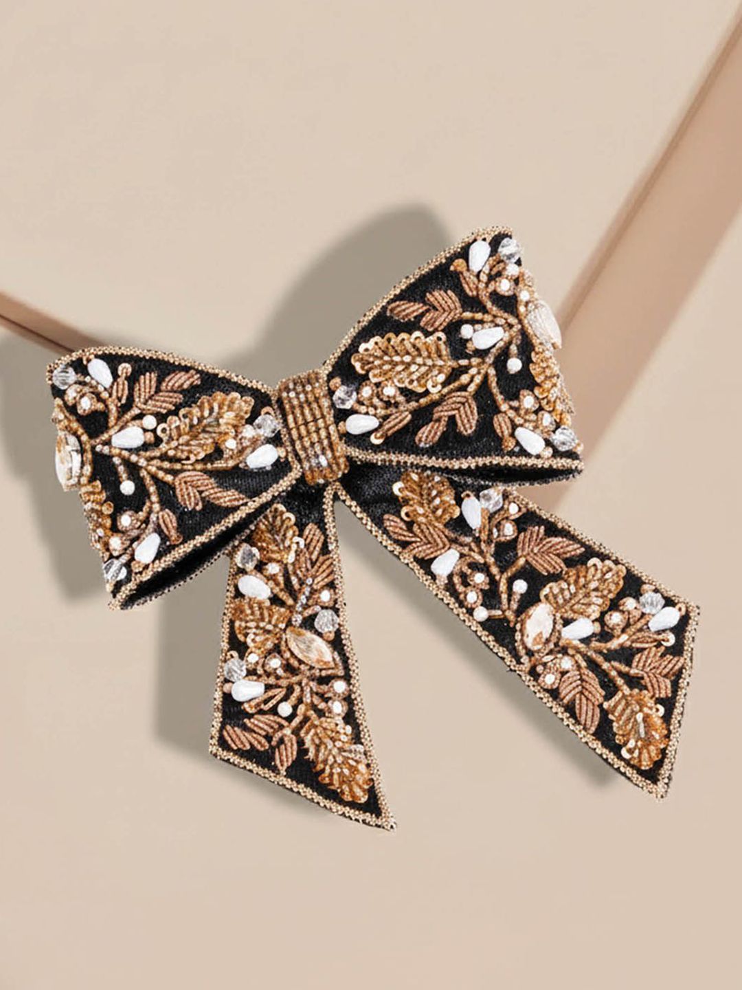 Hair Drama Co. Women Embroidered Pearl & Sequins Hair Bow Barrette Alligator Clips-image-46